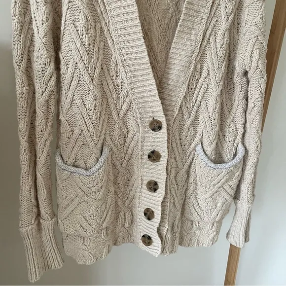 Free People Montana Cable Knit Chunky Cardigan Sweater in Cream/Beige - XS