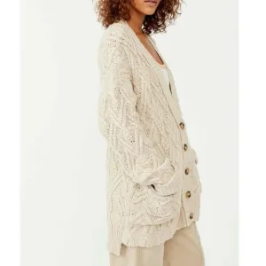 Free People Montana Cable Knit Chunky Cardigan Sweater in Cream/Beige - XS