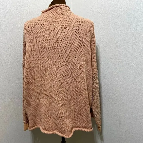 Free People Oversized Terry Boho Chunky Knit Peach Nude Sweater Size Small