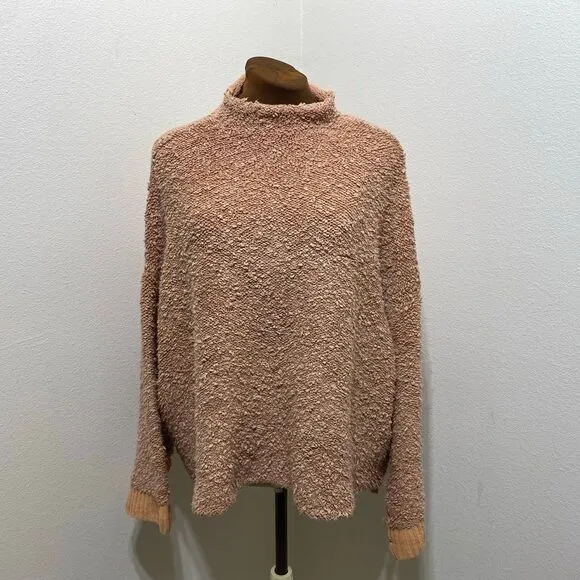 Free People Oversized Terry Boho Chunky Knit Peach Nude Sweater Size Small