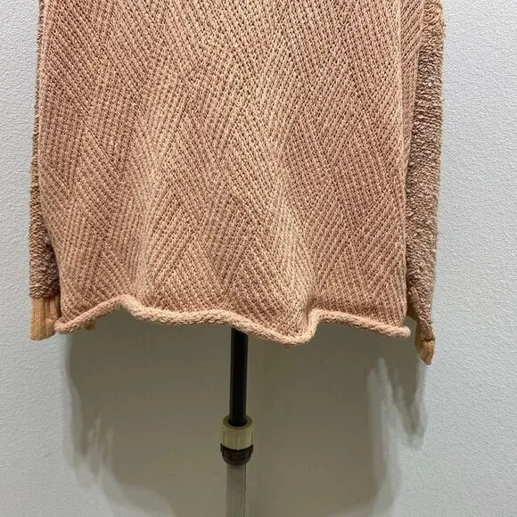Free People Oversized Terry Boho Chunky Knit Peach Nude Sweater Size Small