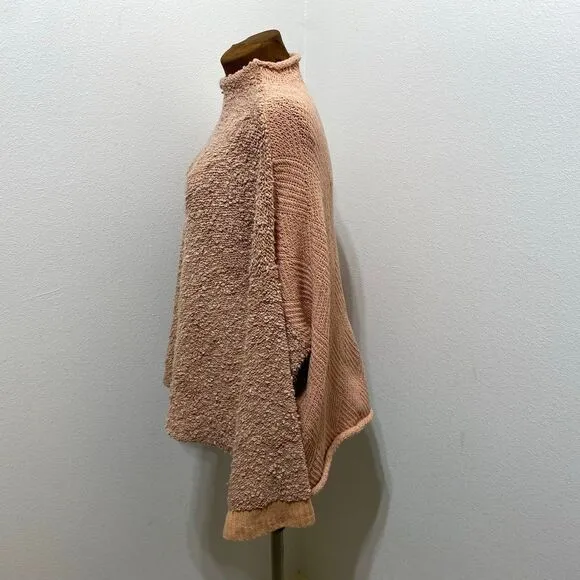 Free People Oversized Terry Boho Chunky Knit Peach Nude Sweater Size Small