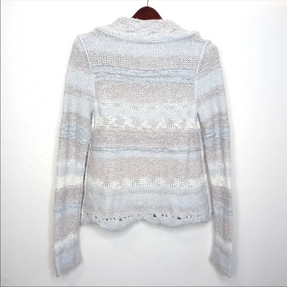 Free people wool sweater cardigan chunky knit blue stripe twist braid