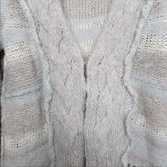 Free people wool sweater cardigan chunky knit blue stripe twist braid