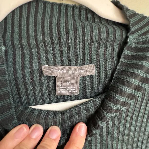 French Connection Simona Green Ribbed Knit Sweater Dress Long Sleeve Bodycon