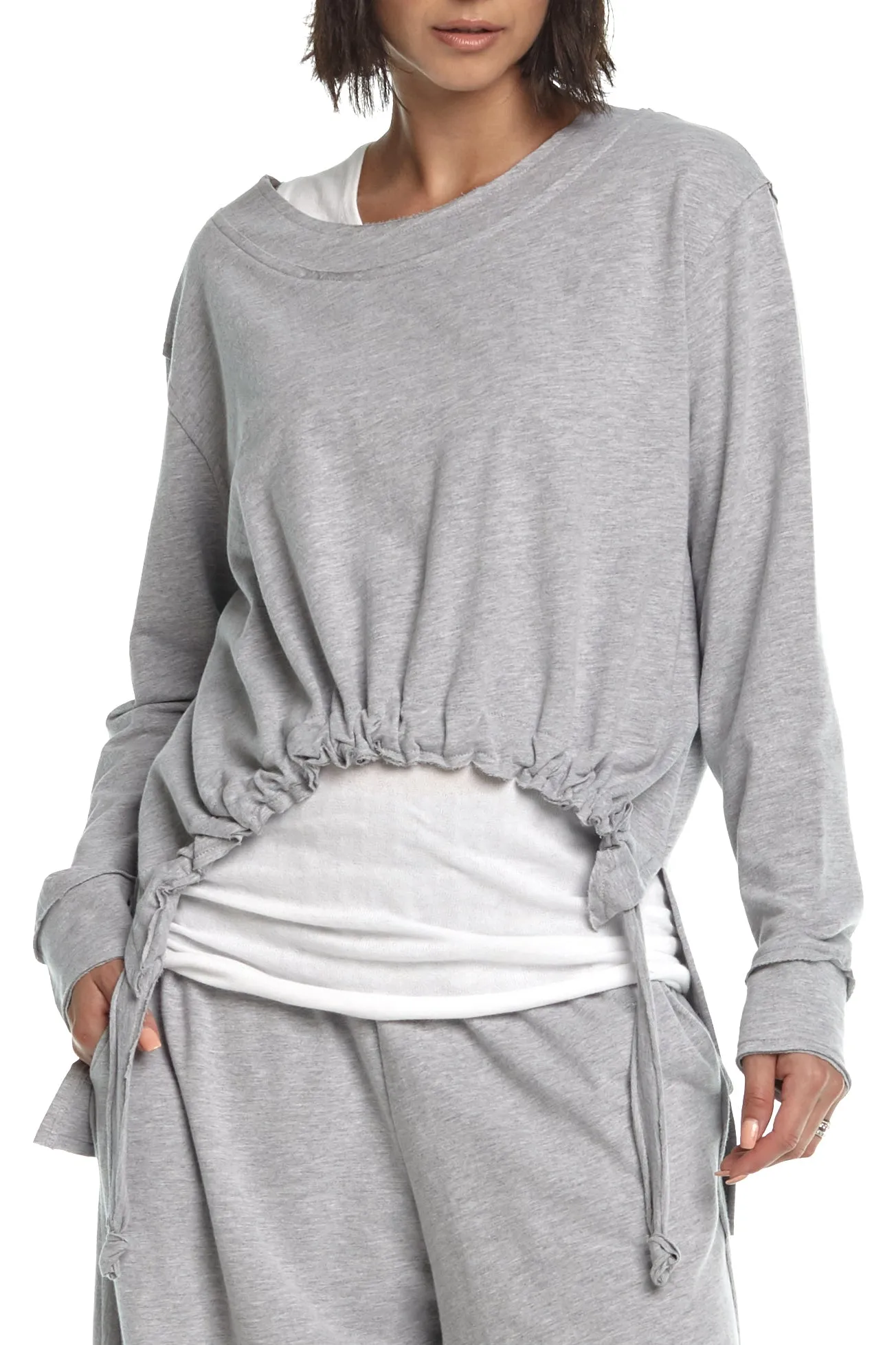 French Terry Crop Drawstring Top