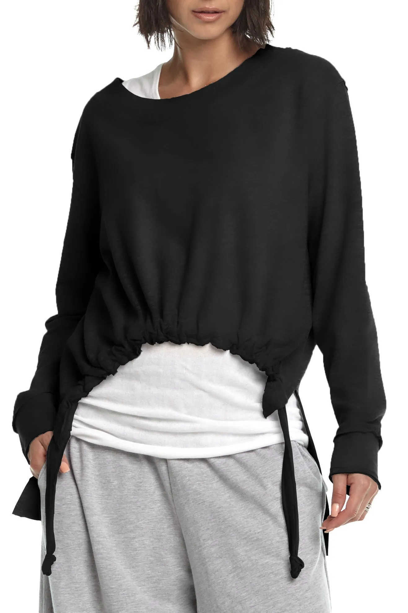 French Terry Crop Drawstring Top