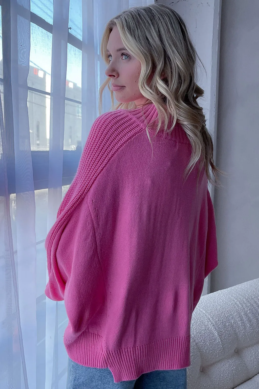 FSJ1110-STK - Solid half front zipper knit oversized pullover - U/C: $15