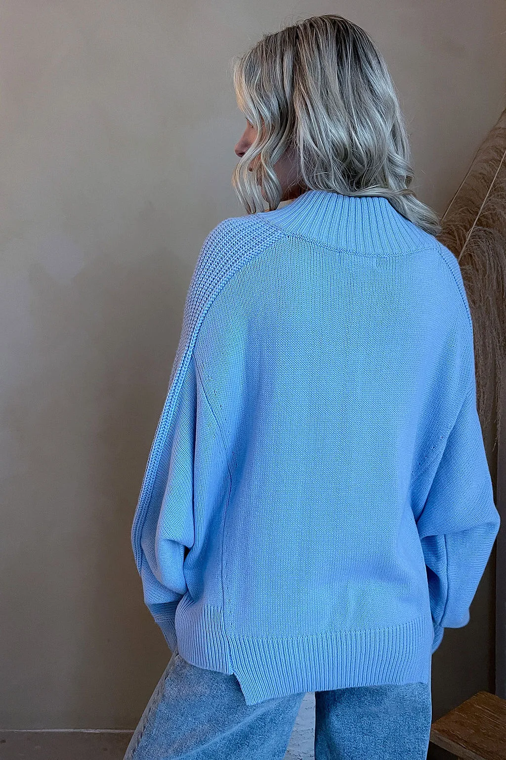 FSJ1110-STK - Solid half front zipper knit oversized pullover - U/C: $15