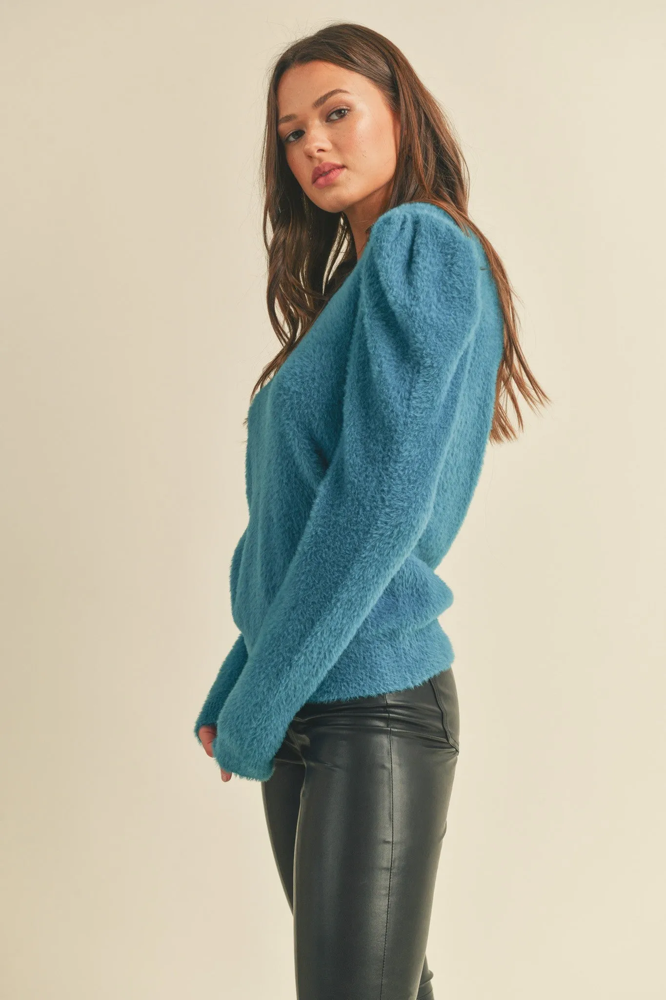Fuzzy Crew Neck Sweater