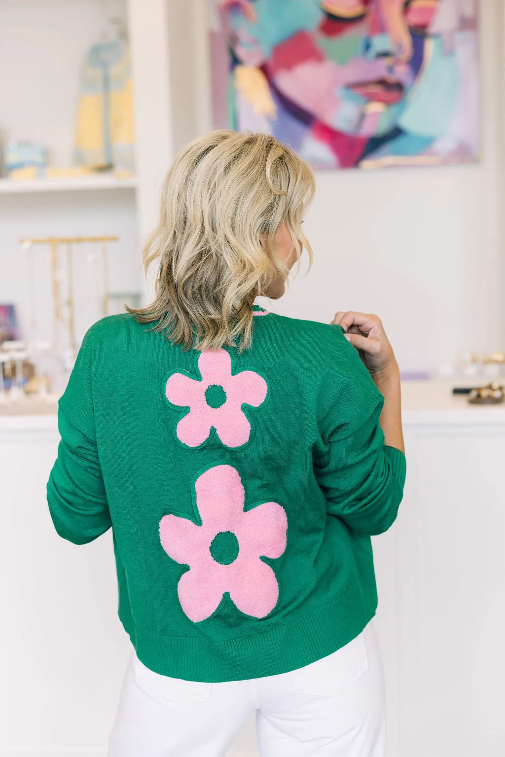Fuzzy Flower Patched Cardigan