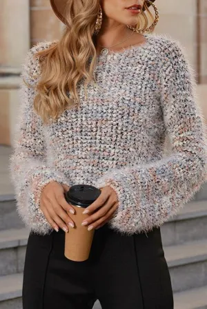 Fuzzy O Neck Long Sleeve Sweater