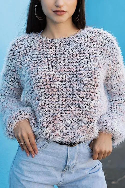 Fuzzy O Neck Long Sleeve Sweater