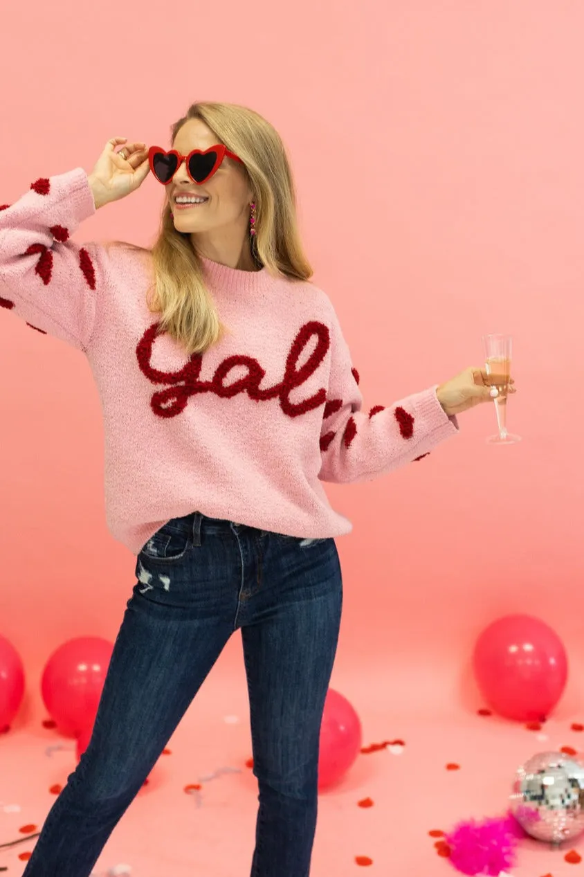 Gal on Pink Fuzzy Sweater