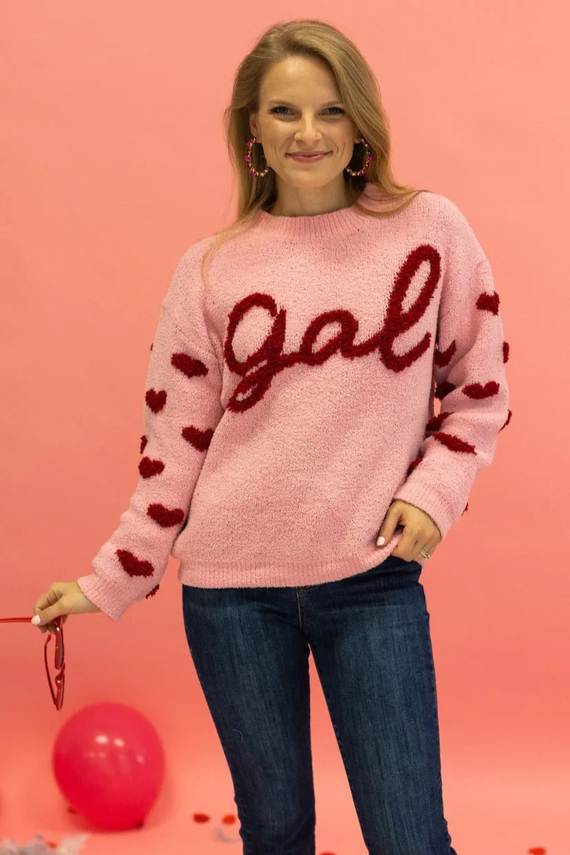 Gal on Pink Fuzzy Sweater