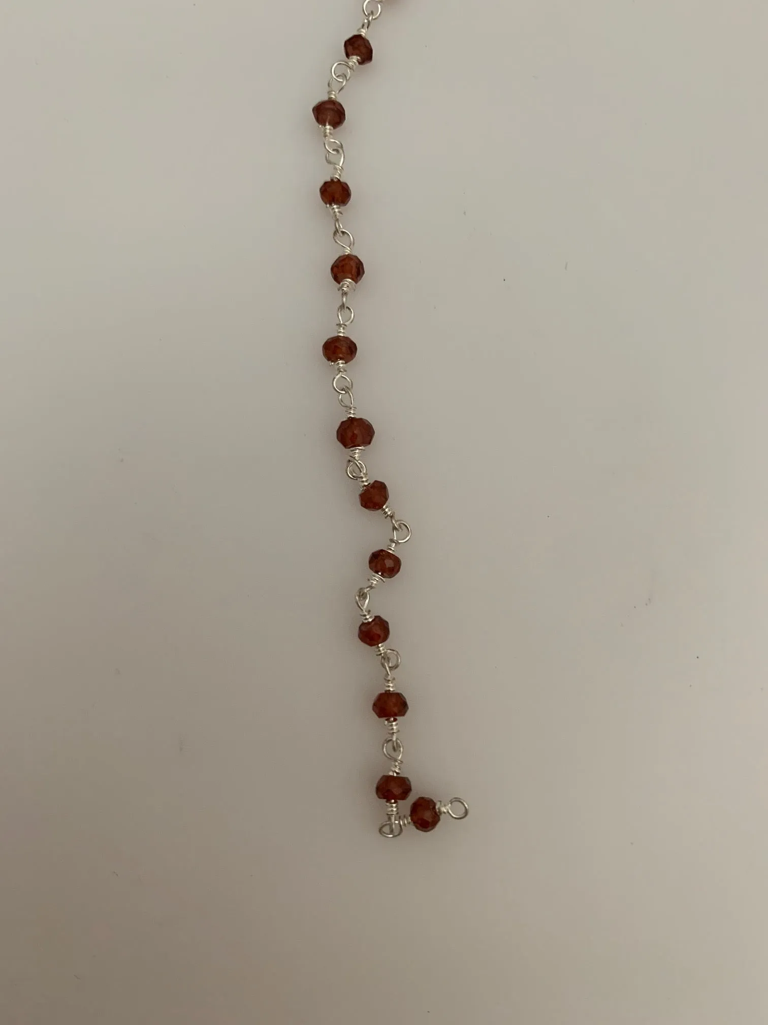 Garnet Rosary over Silver Plated Wire Chain, 3mm Beaded Chain, 1 foot, Natural Garnet Chain, Anti Tarnish Coated Wire Chain, Size: 3mm