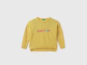 Girl's Boxy Fit Round Neck Branded Sweater