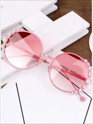 Girls Round Vintage Pearl Studded Sunglasses