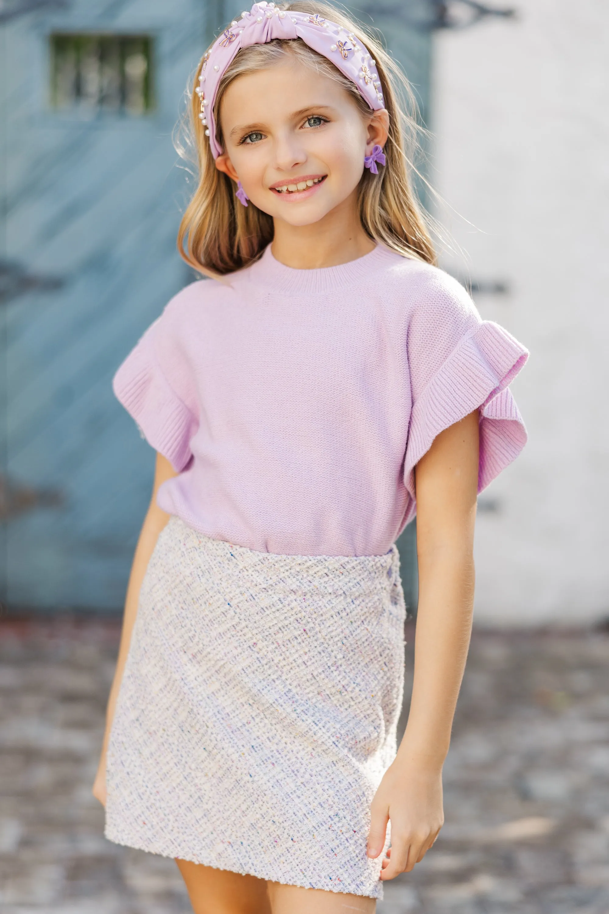 Girls: The Jessica Lavender Purple Ruffle Knit Sweater