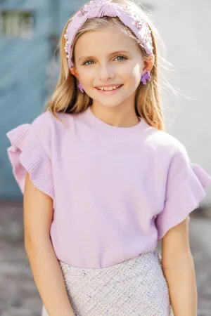 Girls: The Jessica Lavender Purple Ruffle Knit Sweater