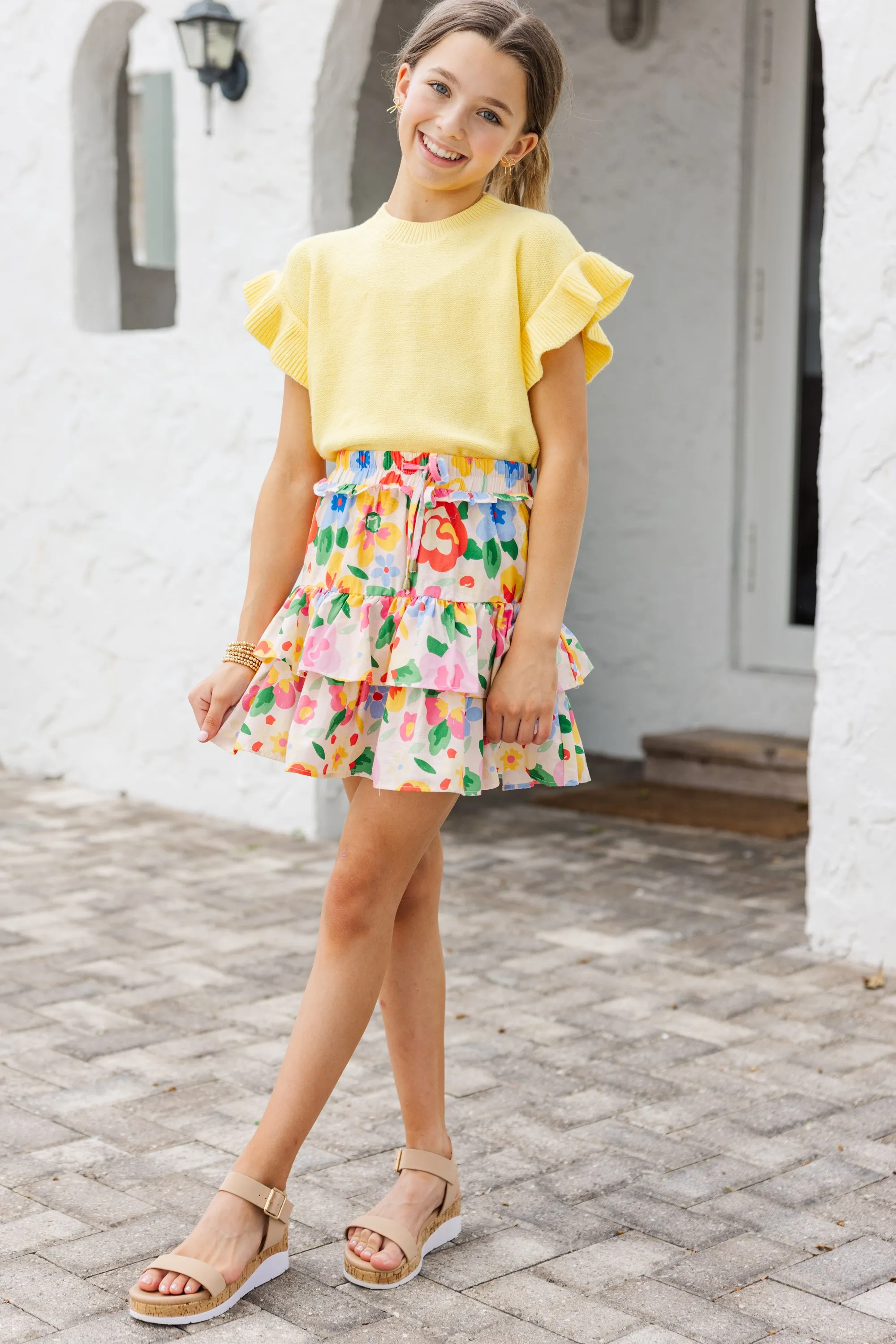 Girls: The Jessica Yellow Ruffle Knit Sweater