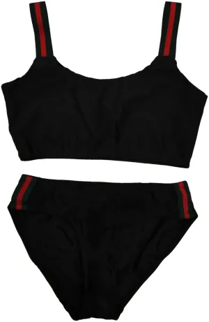 Girl's Two Piece Red/Green Stripe Side Bathing Suit