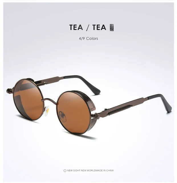 Gold Metal Polarized Sunglasses Gothic Steampunk Sunglasses Mens Womens Fashion Retro Vintage Shield Eyewear Shades 372 Red