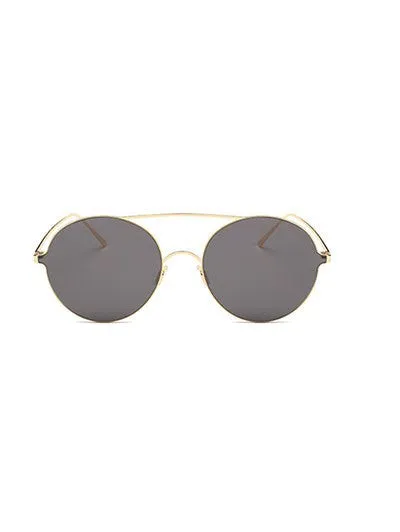 Gorgeous Golden Crossbar Metal Round Sunglasses