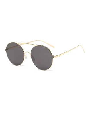 Gorgeous Golden Crossbar Metal Round Sunglasses