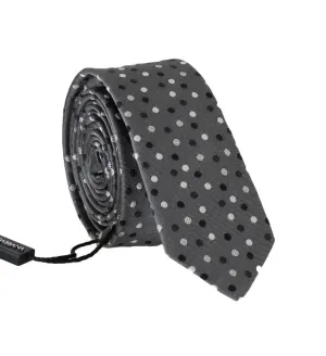 Gray Silk Black White Polka Dot Slim Tie