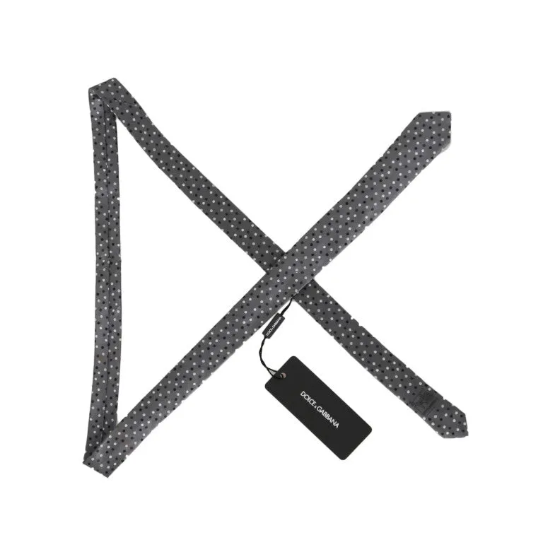 Gray Silk Black White Polka Dot Slim Tie