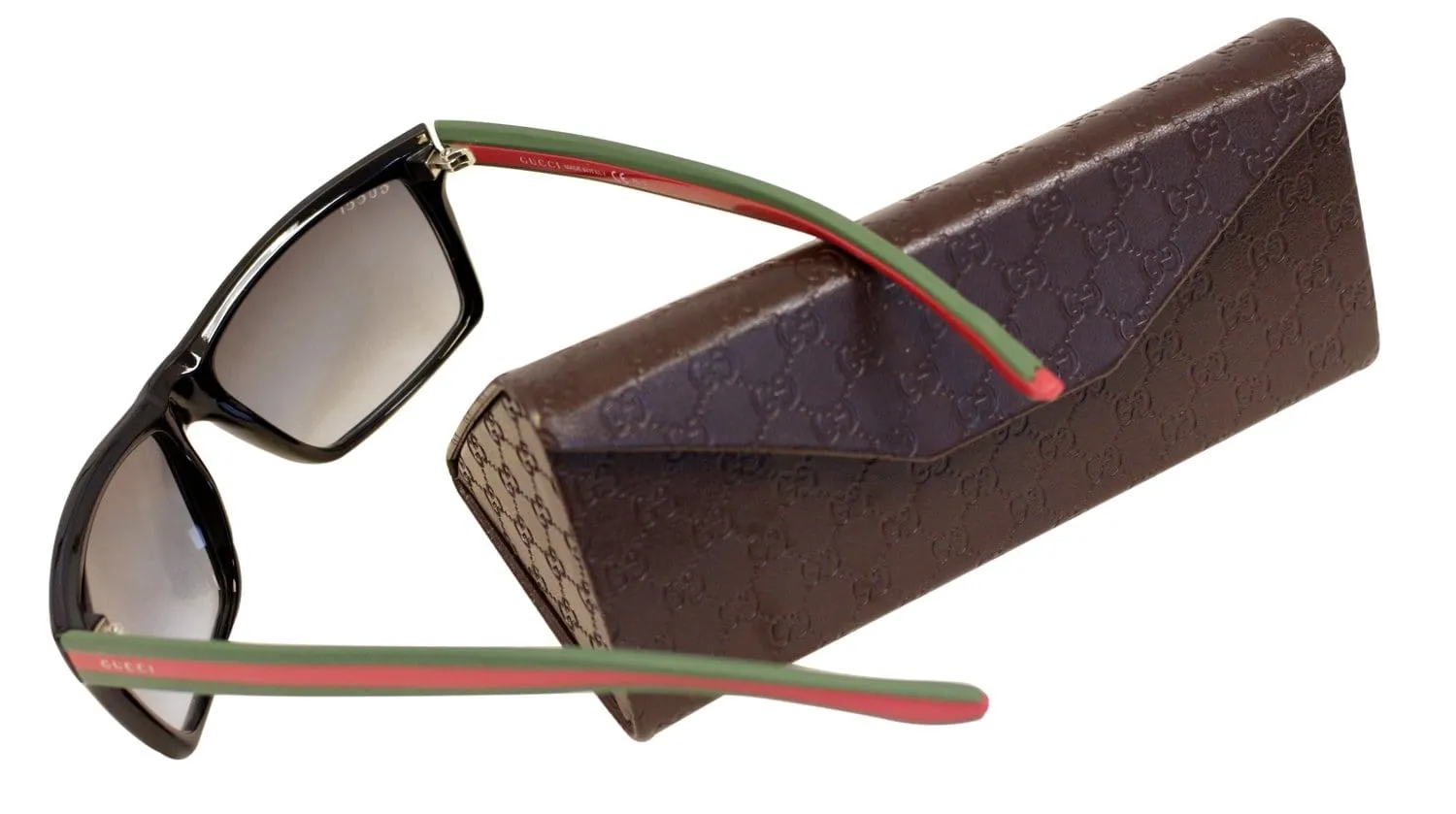 Gucci 1013 Shiny Black Rectangular Red/Green Web Logo Sunglasses GG 1013/S