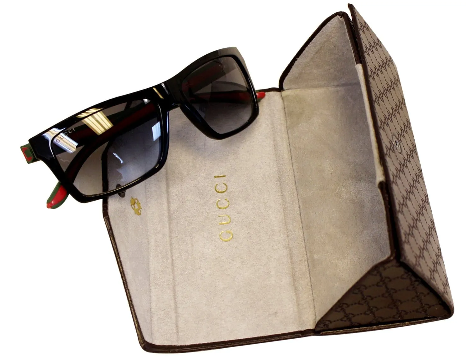 Gucci 1013 Shiny Black Rectangular Red/Green Web Logo Sunglasses GG 1013/S