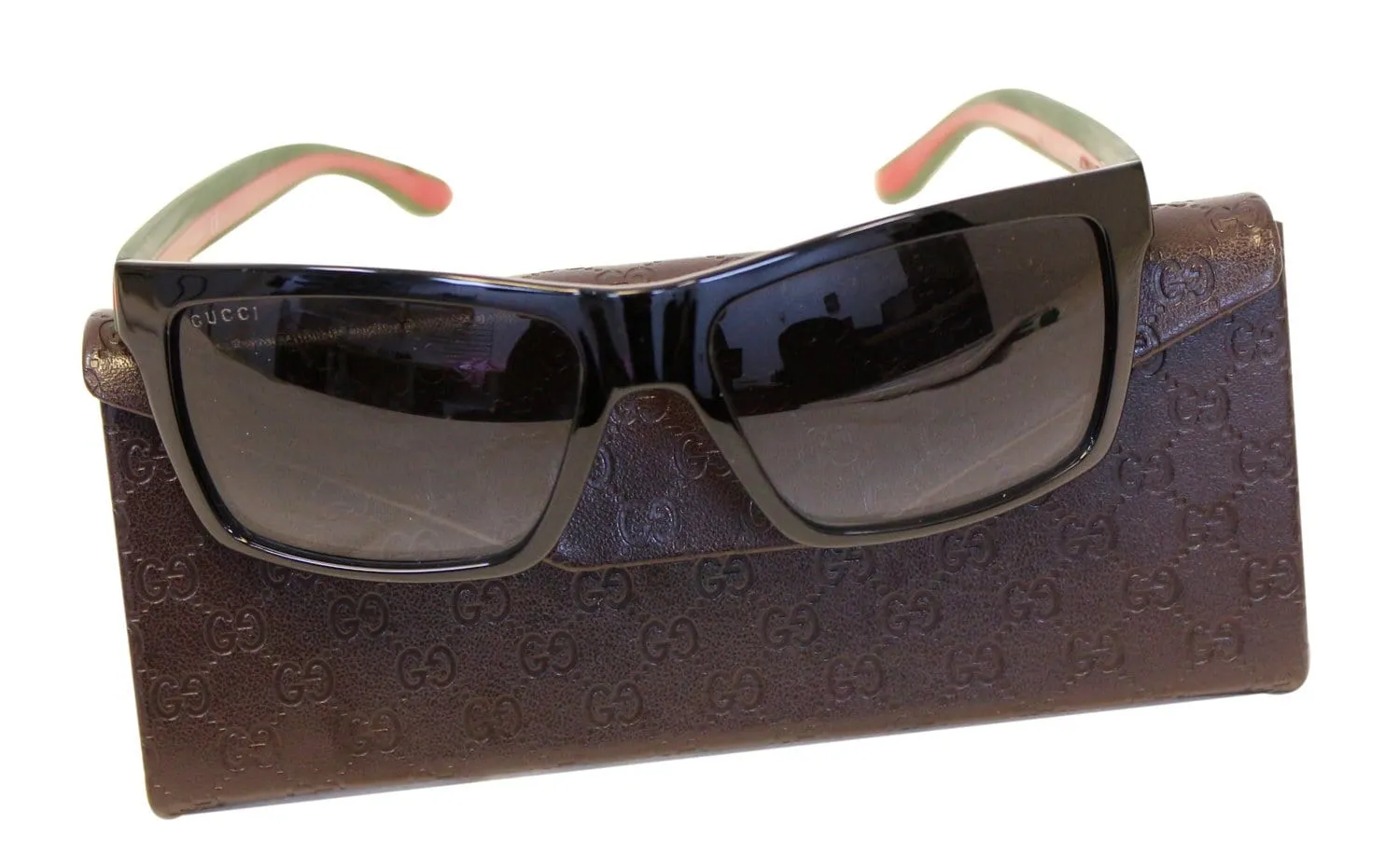 Gucci 1013 Shiny Black Rectangular Red/Green Web Logo Sunglasses GG 1013/S
