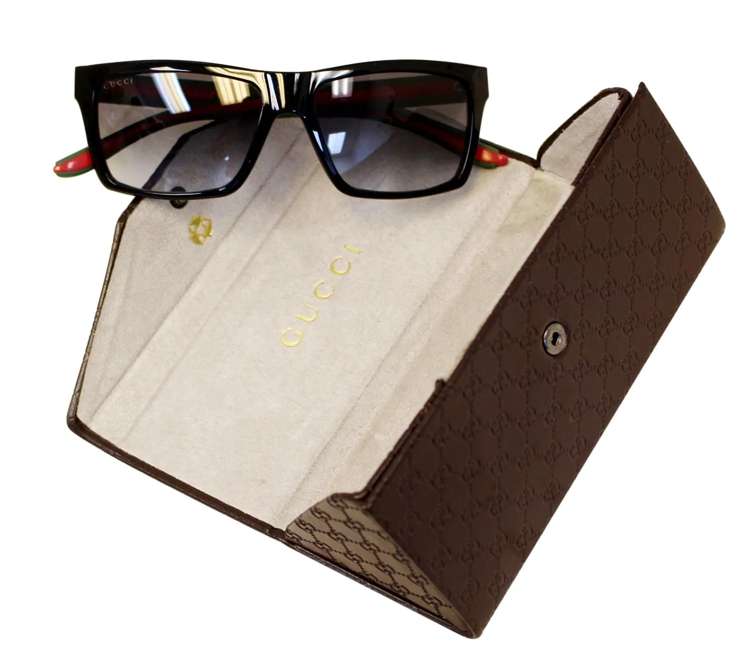 Gucci 1013 Shiny Black Rectangular Red/Green Web Logo Sunglasses GG 1013/S