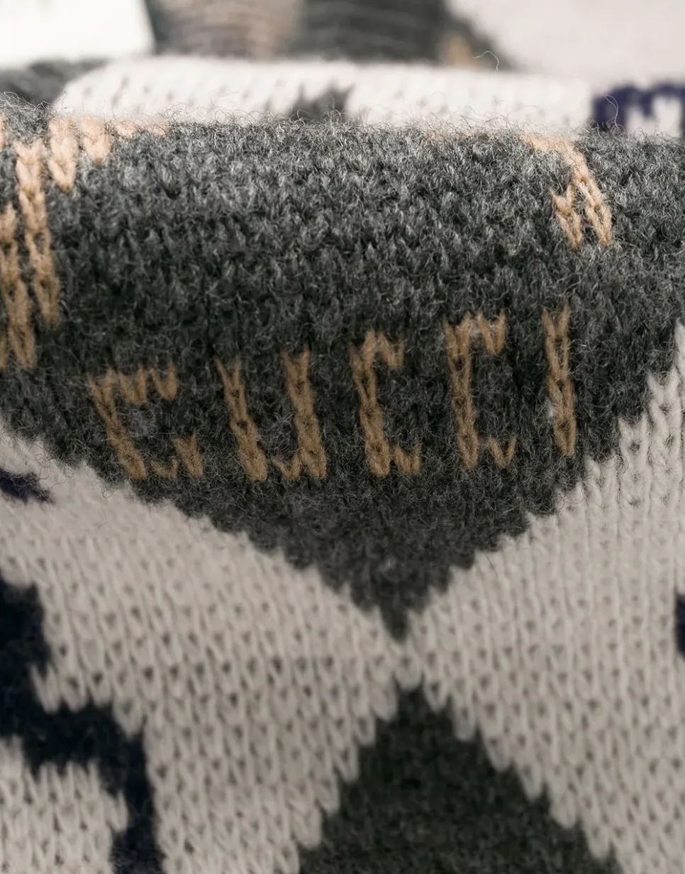 Gucci Equestrian Diamond Jacquard Sweater in Gray and White