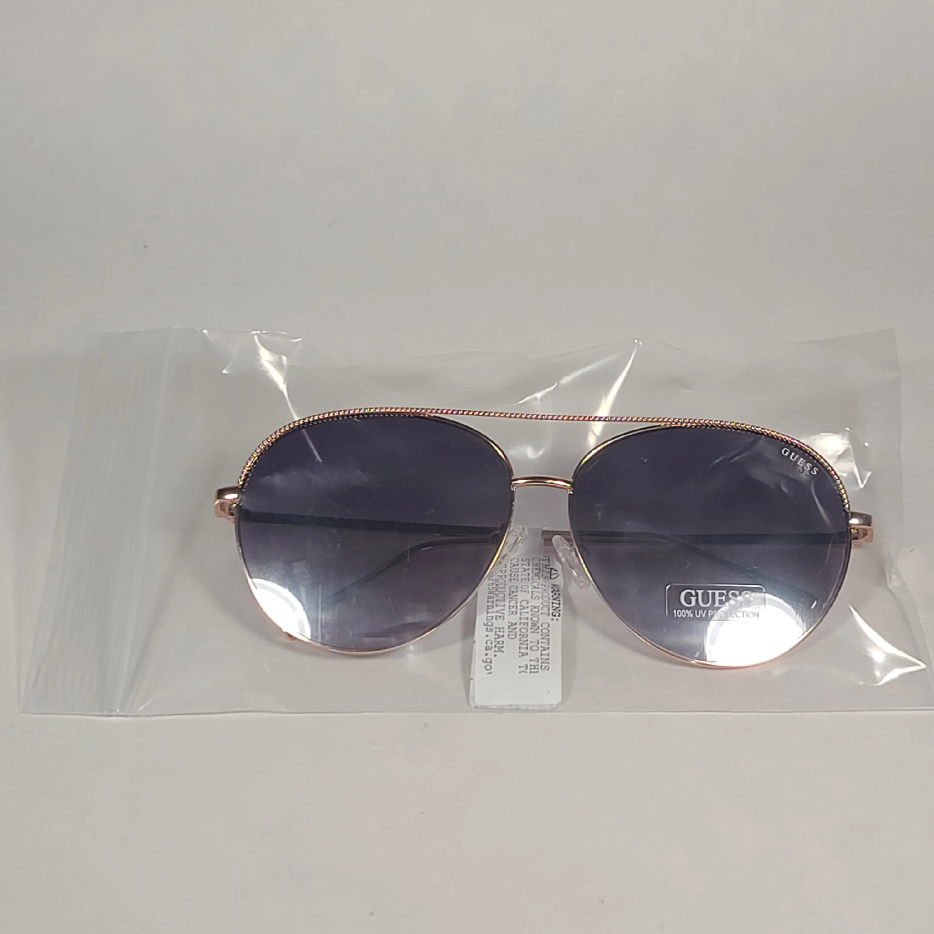 Guess Aviator Pilot Sunglasses Rose Gold Metal Frame Silver Mirror Lens GF0391 28U