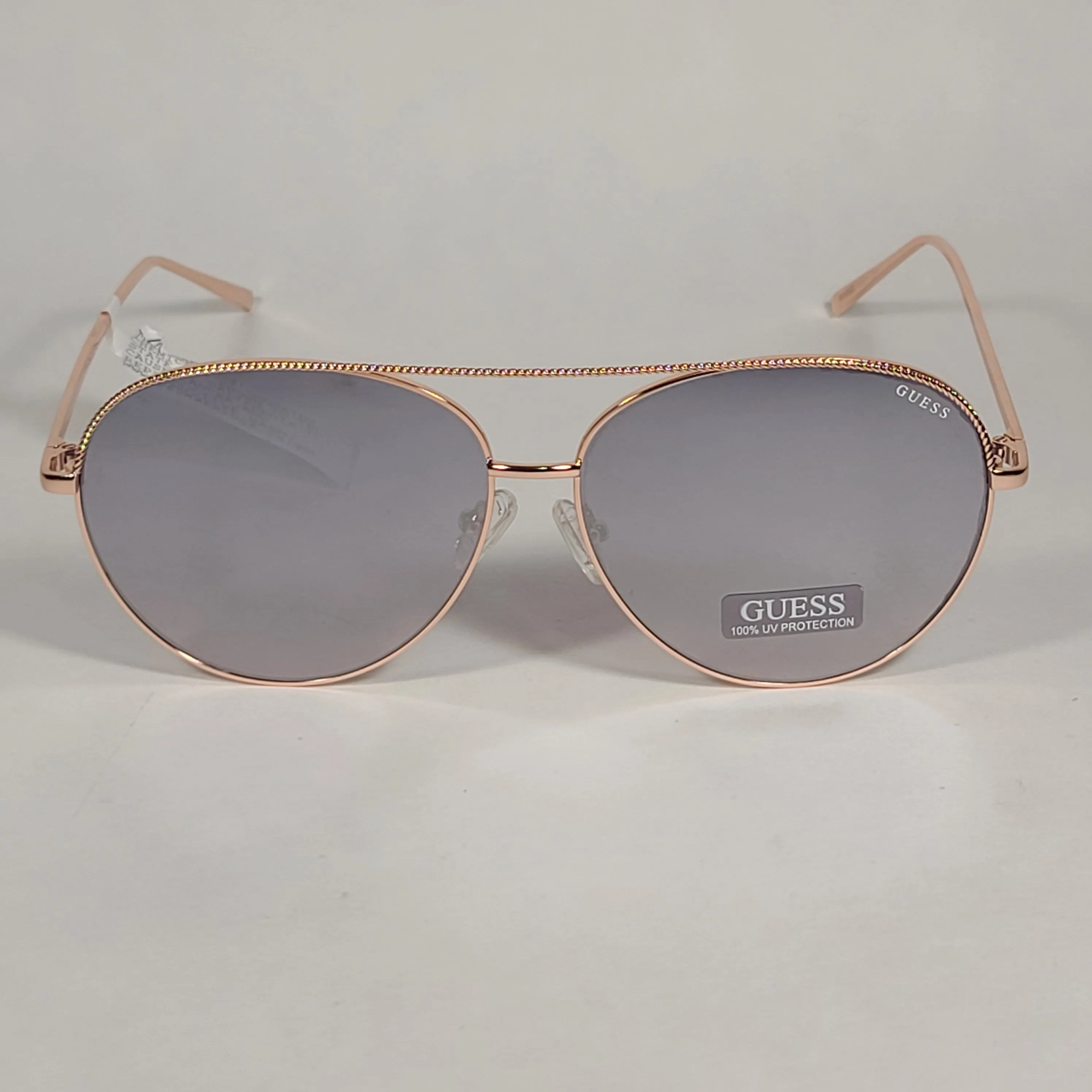 Guess Aviator Pilot Sunglasses Rose Gold Metal Frame Silver Mirror Lens GF0391 28U