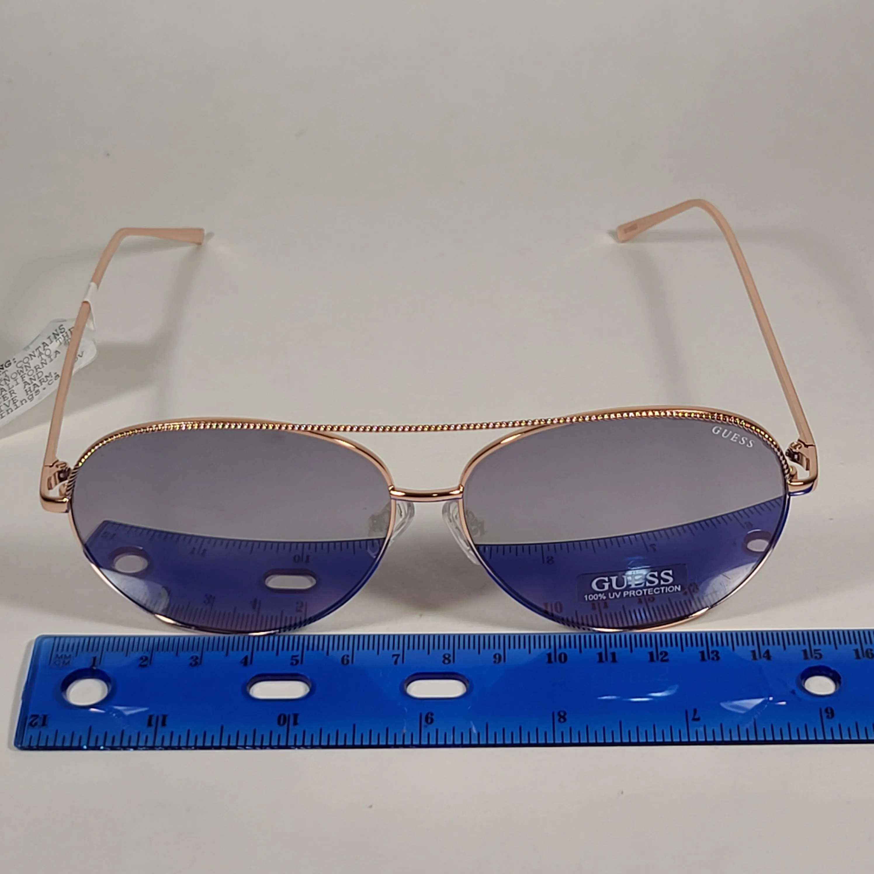 Guess Aviator Pilot Sunglasses Rose Gold Metal Frame Silver Mirror Lens GF0391 28U