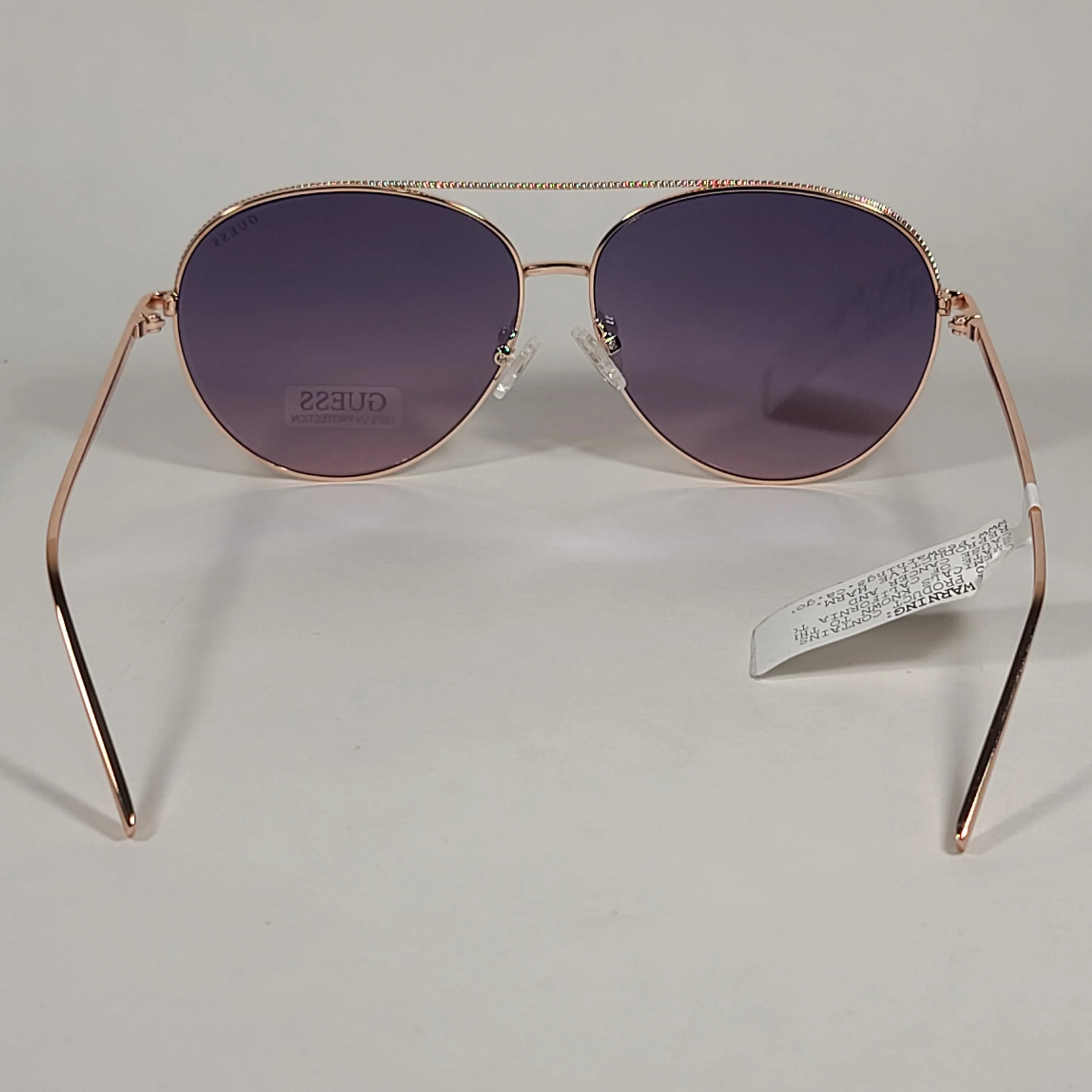 Guess Aviator Pilot Sunglasses Rose Gold Metal Frame Silver Mirror Lens GF0391 28U