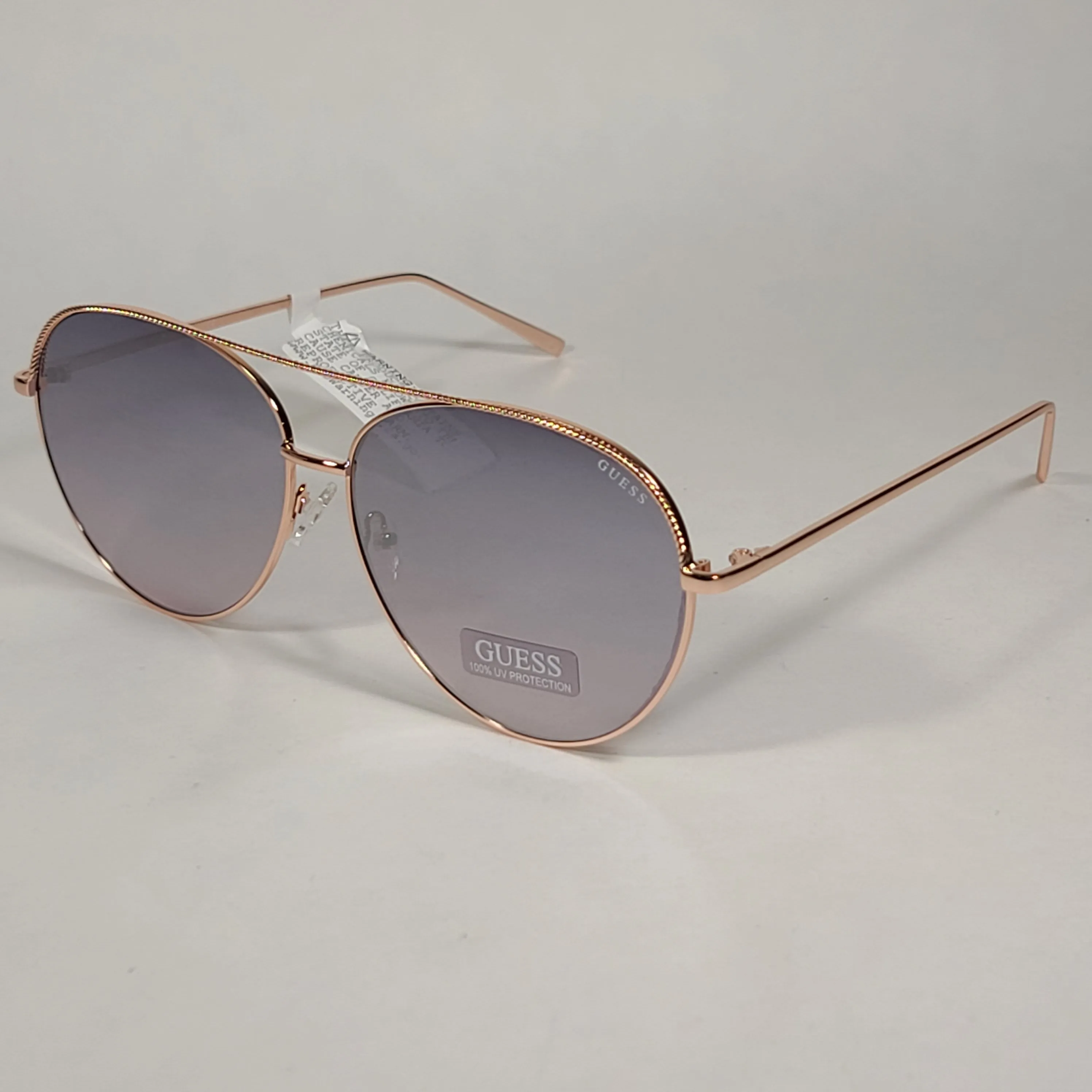 Guess Aviator Pilot Sunglasses Rose Gold Metal Frame Silver Mirror Lens GF0391 28U