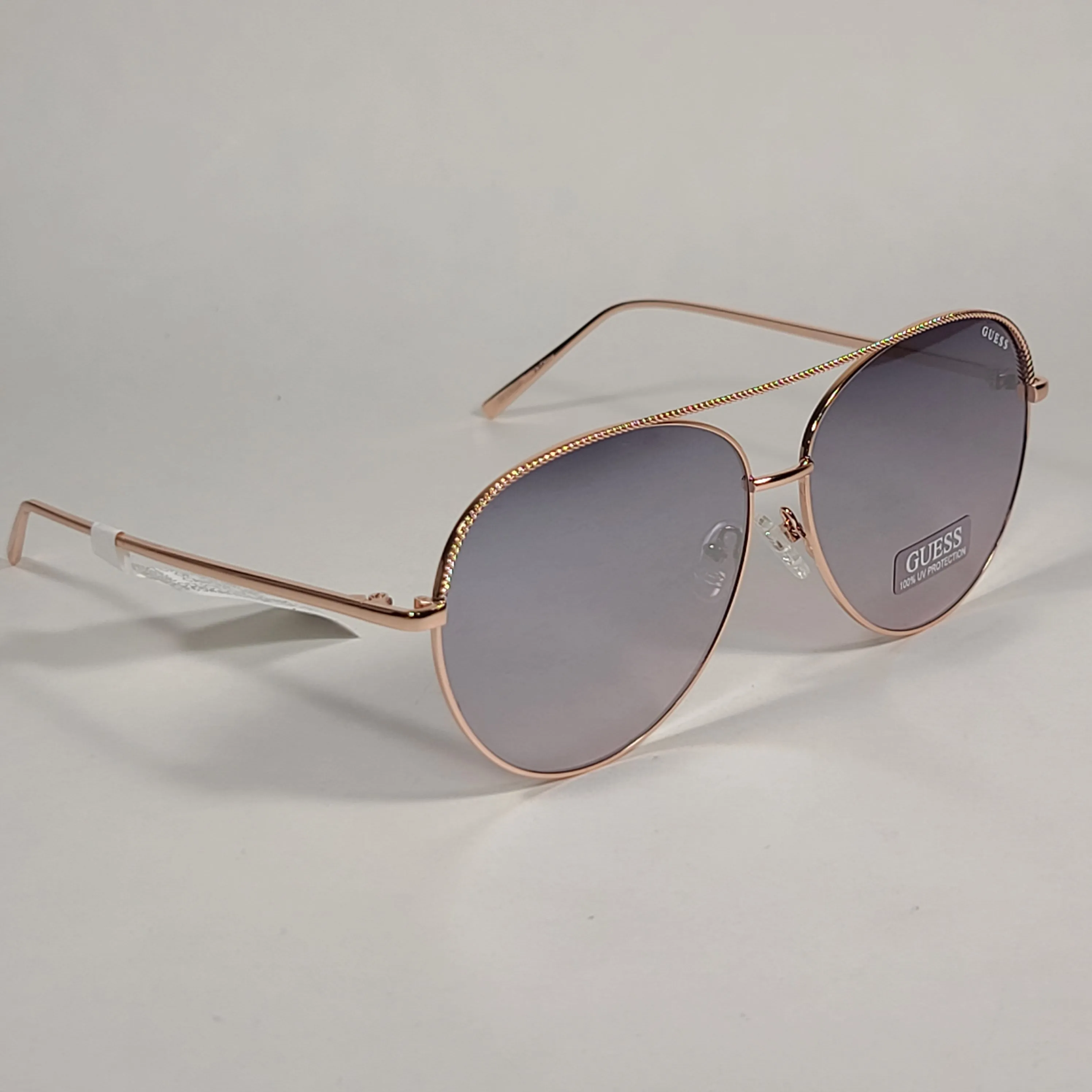 Guess Aviator Pilot Sunglasses Rose Gold Metal Frame Silver Mirror Lens GF0391 28U