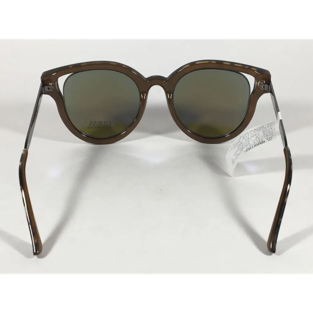 Guess Round Cat Eye Sunglasses Tortoise Gunmetal Blue Violet Mirror Lens GF0323 53X