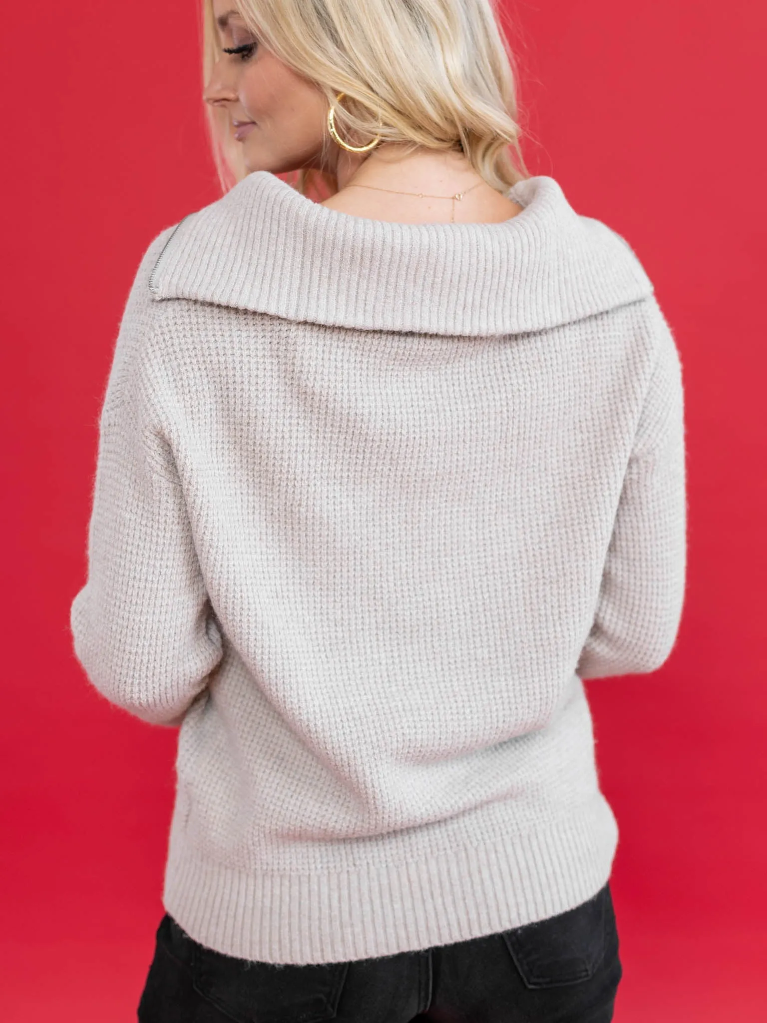Half Zip High Collared Pullover Sweater