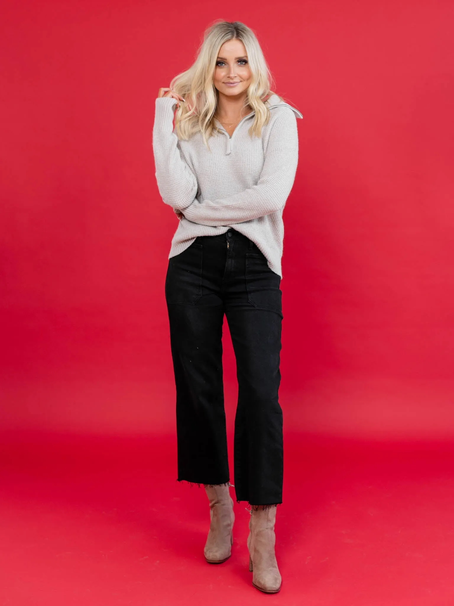 Half Zip High Collared Pullover Sweater
