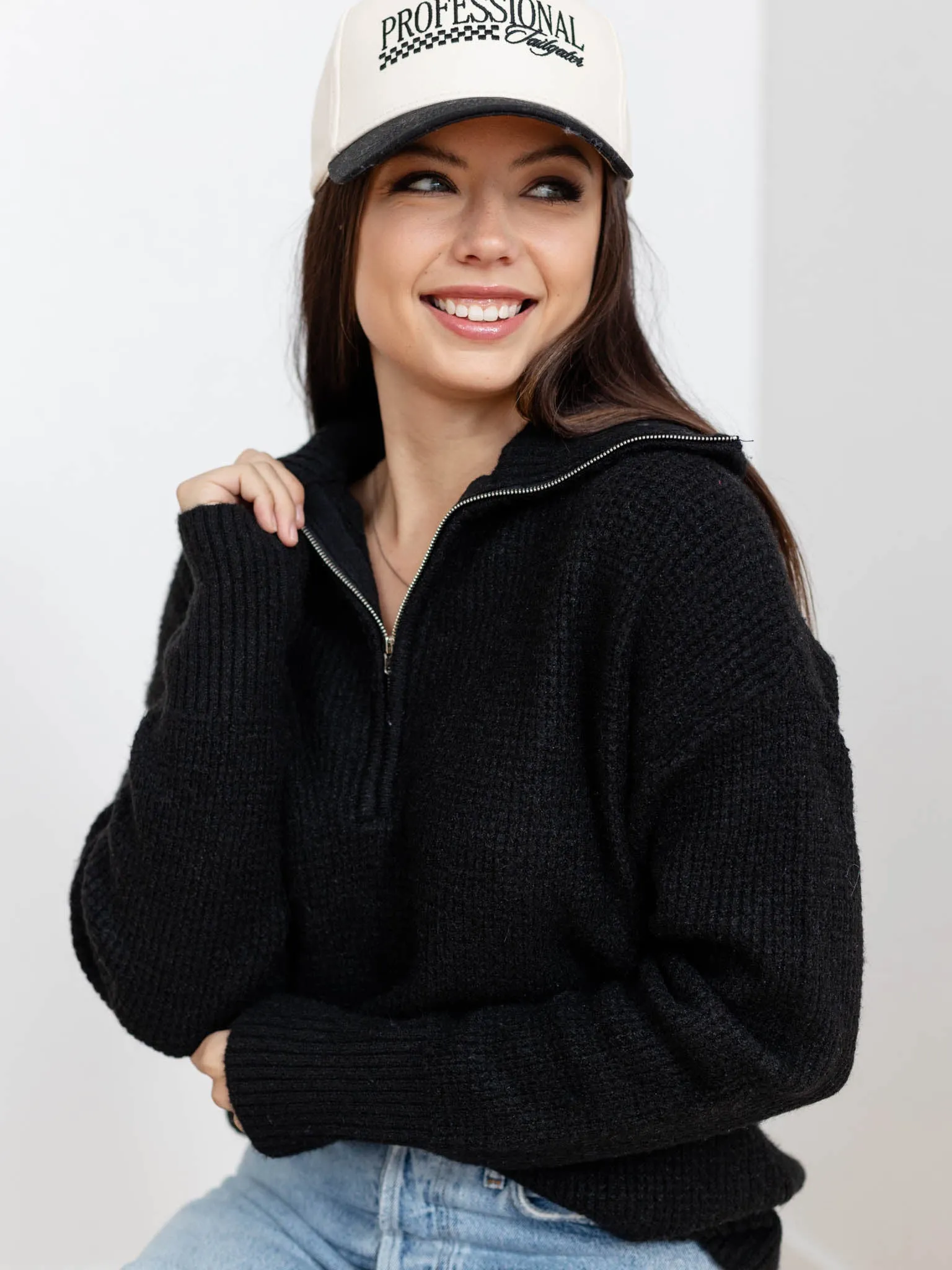 Half Zip High Collared Pullover Sweater