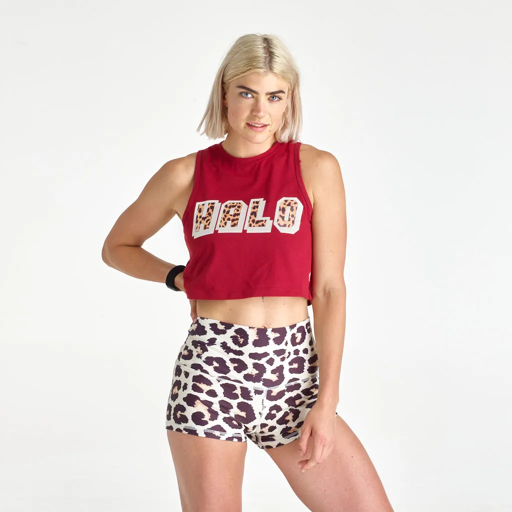 Halo Leopard Crop Muscle Tank in Crimson