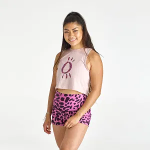 Halo Pink Leopard Crop Muscle Tank in Dusky Pink