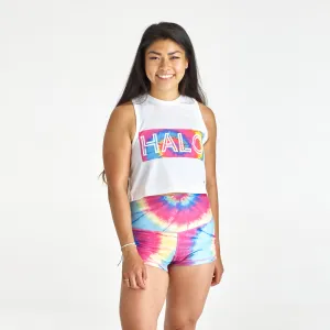 Halo Tie Dye Crop Muscle Tank in White