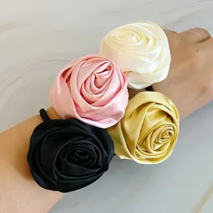 Hand Picked Satin Rose Hair Tie Set – 4 Pack of Elegant Neutral Hair Accessories
